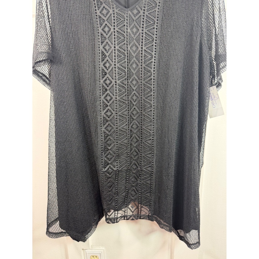 Catherines Black Mesh Lace Overlay V-Neck Top Plus Size 1X 18/20W NEW - Picture 3 of 12